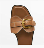 Women's Flat Slippers Fashionable Belt Buckle Slide Sandals, Casual Beach Shoes Sandales Plates