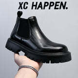 Men's Classic Premium Black PU Leather Slip-On Chelsea Boots with Thick Outsole