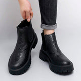 High Cut Round Toe Fashion Genuine Leather Ankle Boots Office Elegant Comfortable Cowhide Pure Leather Men Dress Shoes