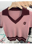 V-neck Women's T-shirts Knitted Tops for Women Ice Silk Short-sleeved Blouse