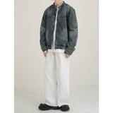 Fashion Retro Loose Vintage Embroidered Washed Denim Fabric Jacket Coat Casual Long Sleeve Men Jackets