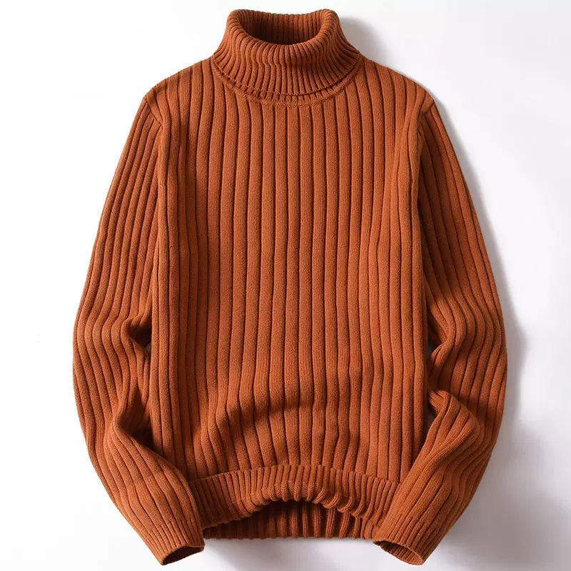 Men Turtleneck Vertical Rib Knit Sweater Solid Slim Fit Long Sleeve Thermal Base Layer Casual Inner Pullover