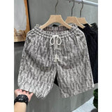 Men's Textured Plaid Casual Shorts with Elastic Waist, Drawstring and Relaxed Fit, Loose Fit Casual Drawstring Plaid Shorts
