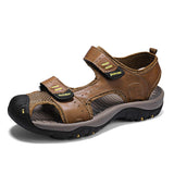 Classic Design Summer Beach Breathable Cowhide Leather Flat Sandals Outdoor Fun Activity Durable Men Casual Shoes