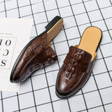 Babouche Homme En Cuir Black PU Leather Fashion Mules Slip on Casual Half Loafers for Men Shoes
