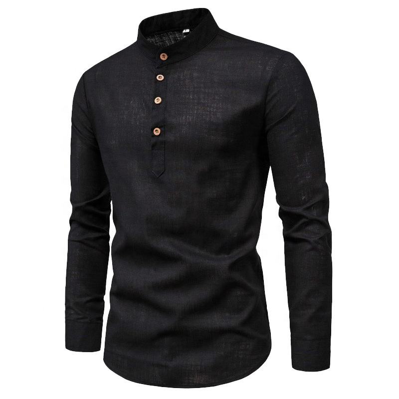 2025 New Men's Slim Fit Solid Color Dress Shirt - Long Sleeve Business Collar Half-Placket Casual Formal Top