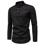 2025 New Men's Slim Fit Solid Color Dress Shirt - Long Sleeve Business Collar Half-Placket Casual Formal Top