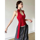 Halter Neck Sleeveless Tops Seductive Hot Girl Style Basic tank Top Plain Cropped Tank Tops