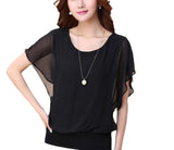 Casual Women's Summer Chiffon Top, Round Neck Batwing Sleeve Overlay Blouse, 2026 New Office Wear Shirt