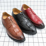 Pointed Toe Black Brown Red Color PU Pattern Lace up Quality Durable Comfortable Wedding Business Men Dress Shoes