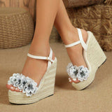 Stylish Jute Espadrilles Women's Wedge Heel Sandals with Bling Color - Ideal for Summer Beach & High Increasing Platforms