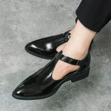 Buckle Strap Breathable Pointed Toe Red Black Formal Dress Shoes Summer Casual Handmade Sandals for Men