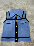 Color Contrast Tank Top for Women Single-breasted Cropped Turndown Going Out Tops