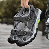 Men's Outdoor Hiking Sandals With Protective Toe Cap Mesh Leather Blend Upper Adjustable Straps for All Day Comfort