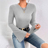 2025 New Arrival Spring Women's Cropped Flare Sleeve Long-Sleeve T-Shirt Crew Neck Minimalist Style