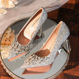 Women's Glamorous Sequin Dress Pumps - High Quality Silk Fashion Heels for Office and Parties