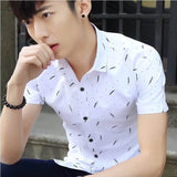 Men Printed Short Sleeve Shirt Slim Fit Casual Button Down Fashion Dress Shirts