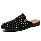 Colorful Spike Rivet Men Casual Slippers Fancy Slip on Durable Half Loafers Shoes