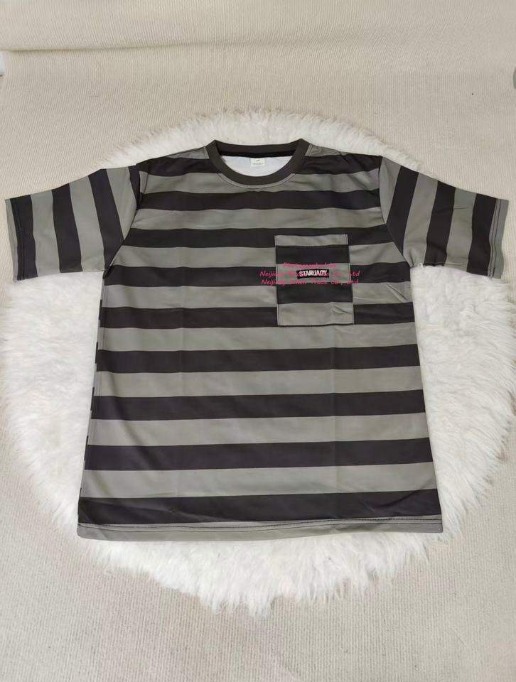 Men's Striped T-shirt with Chest Pocket Oversized Casual Short Sleeve Streetwear Tee for Men