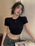 Backless Women's T-shirts Bra Pad Tops for Women Sex Appeal Short-Sleeved Tee
