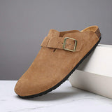 Round Toe Genuine Leather Summer Women Sandals Unisex Durable Classic Men Original Leather Slippers