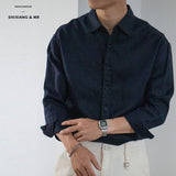 Men Light Blue Long Sleeve Shirt Breathable Casual Loose Fit Solid Shirt