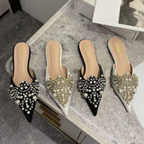Ladies' Elegant Pearl Style Beach Sandals - Fashionable Mules Flat Shoes & Slippers