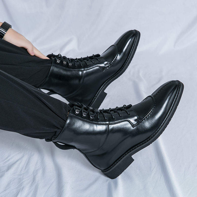 High Ankle Men Boots Lace up Closure Pointed Toe Classy Handsome Winter Boots for Men
