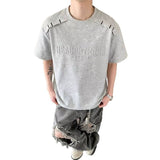 Men Embossed Letter Crew Neck T Shirt Shoulder Stitch Detail Loose Oversized Casual Street Short Sleeve Tee