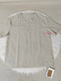 Men Solid Textured Stand Collar Henley Short Sleeve Shirt Loose Minimalist Casual Summer Blouse