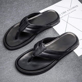 Spring Anti Slippery Style Real Cowhide Material Full Grain Leather Men Summer Beach Casual Slipper Flip-Flops Outdoor