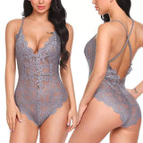 Women's Hot Sexy Floral Embroidered Bodysuit Transparent One Piece with Lace Decoration Cheap Size L