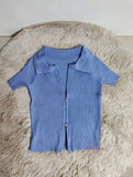 Double Zipper Women's Clothing Knitted Tops for Women Plain Short-Sleeved Tee