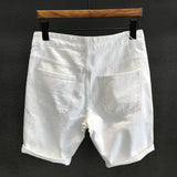 Men's Casual Distressed Denim Shorts, Loose Fit White Rolled Hem Summer Denim Shorts