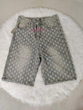 2024 Summer Men's Casual Denim Shorts New Arrival American Loose Straight-Leg Ripped Mid-Waist Half-Length Pants