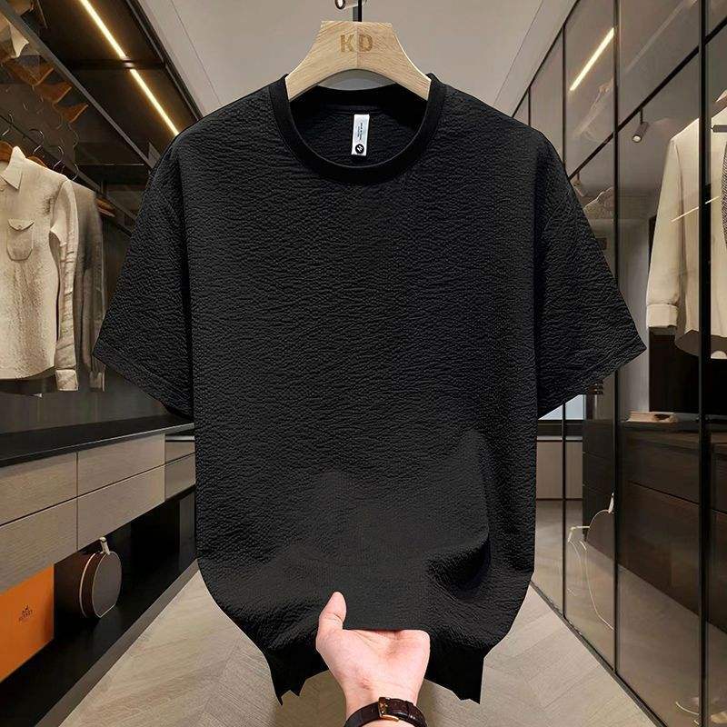 Men's Slim Fit Short Sleeve Tee Premium Bubble Fabric Texture Thin Crew Neck Casual Top for Summer