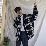 Plaid Men's Knit Bottom Cardigan V Neck Relaxed Fit Knitted Long Sleeve Fitting Sweater Casual Men Sweaters