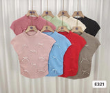 Bow Crop Top Fashionable Tops for Women Short-sleeved Knitwear Sweet T-shirts