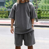 Men's Summer Sports Tracksuit Terry Fabric Loose Fit Short Sleeve Trendy Casual Outfit