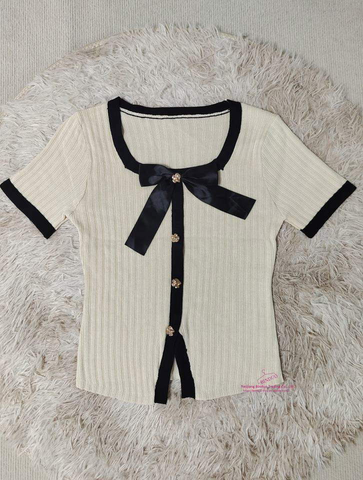 New Design Women's Clothing Bowknot Solid Short Sleeve T-shirt Casual T-shirt