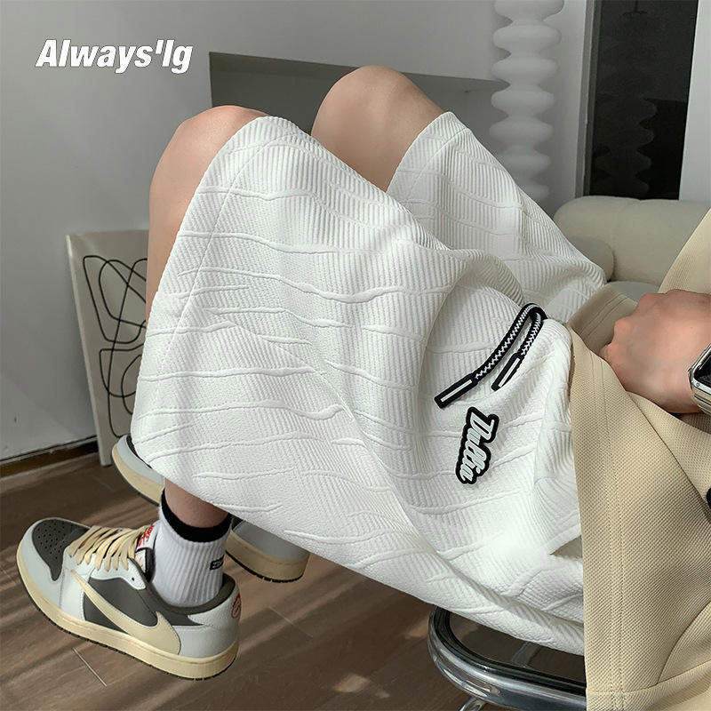 Men's Textured Casual Shorts with Elastic Waist and Drawstring, Loose Fit Shorts
