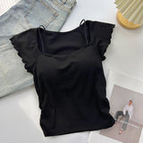 Hot Sale Breathable Lightweight with Pad Cropped Women T-Shirts Hot Selling Shorts Sleeve Women Wear T-Shirts