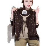 Korean Vintage Floral Print Ruffle Trim Faux Two-Piece Long Sleeve T-Shirt Women's Slim Fit Casual Top