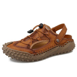 Round Toe Handmade Casual Shoes Genuine Leather Upper Summer Men Beach Walk Sandals