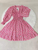 Women Summer Floral Print Mini Dress V Neck Puff Short Sleeve Smocked Waist Ruffle Hem Casual Short Dress 4 Colors Available