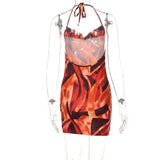 Printed Hip Wrap Dress Halter Sheath Dress Best-selling Cami Dress