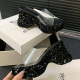 Women's Transparent Wedge Platform Sandals with Glass Clear Thick Sole
