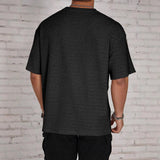 Men Waffle Hollow Knit T Shirt Solid Crew Neck Loose Fit Breathable Short Sleeve Streetwear Casual Top