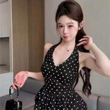 Summer New Arrival Women's Top Niche Polka Dot Print Halter Camisole Waist Slim Puff Bud Design Sweet Girl Style
