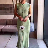 Round Neck Dress Hollow-out Design Sleeveless Summer Maxi Dress Versatile Casual Dresses